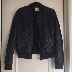 Black quilted faux leather bomber jacket Size M